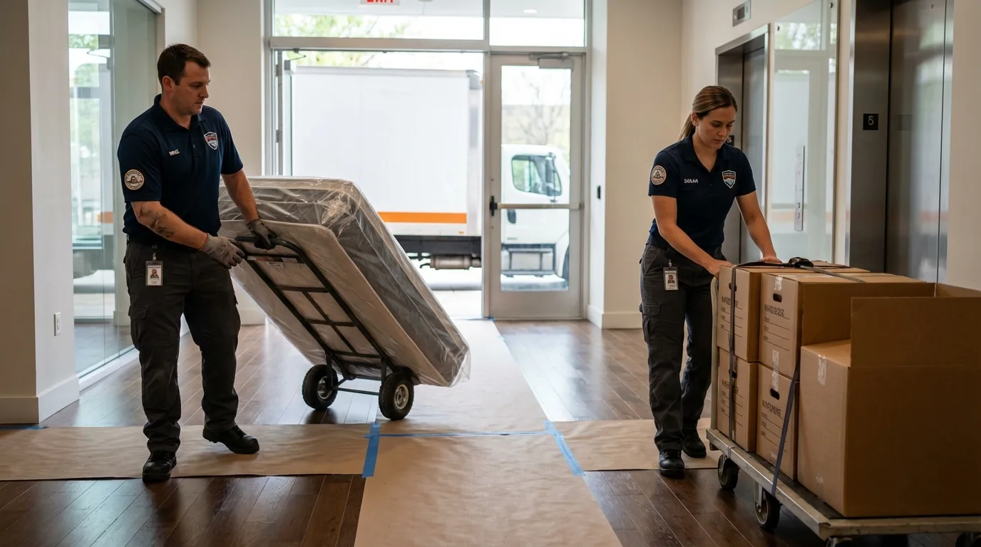 Professional apartment movers loading elevator in Blanco, TX